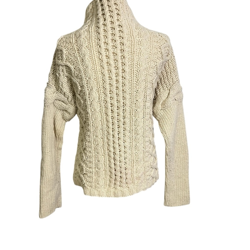 Eley Kishimoto Women Medium Wool Fishermen Sweater Cream Turtleneck - Picture 2 of 9